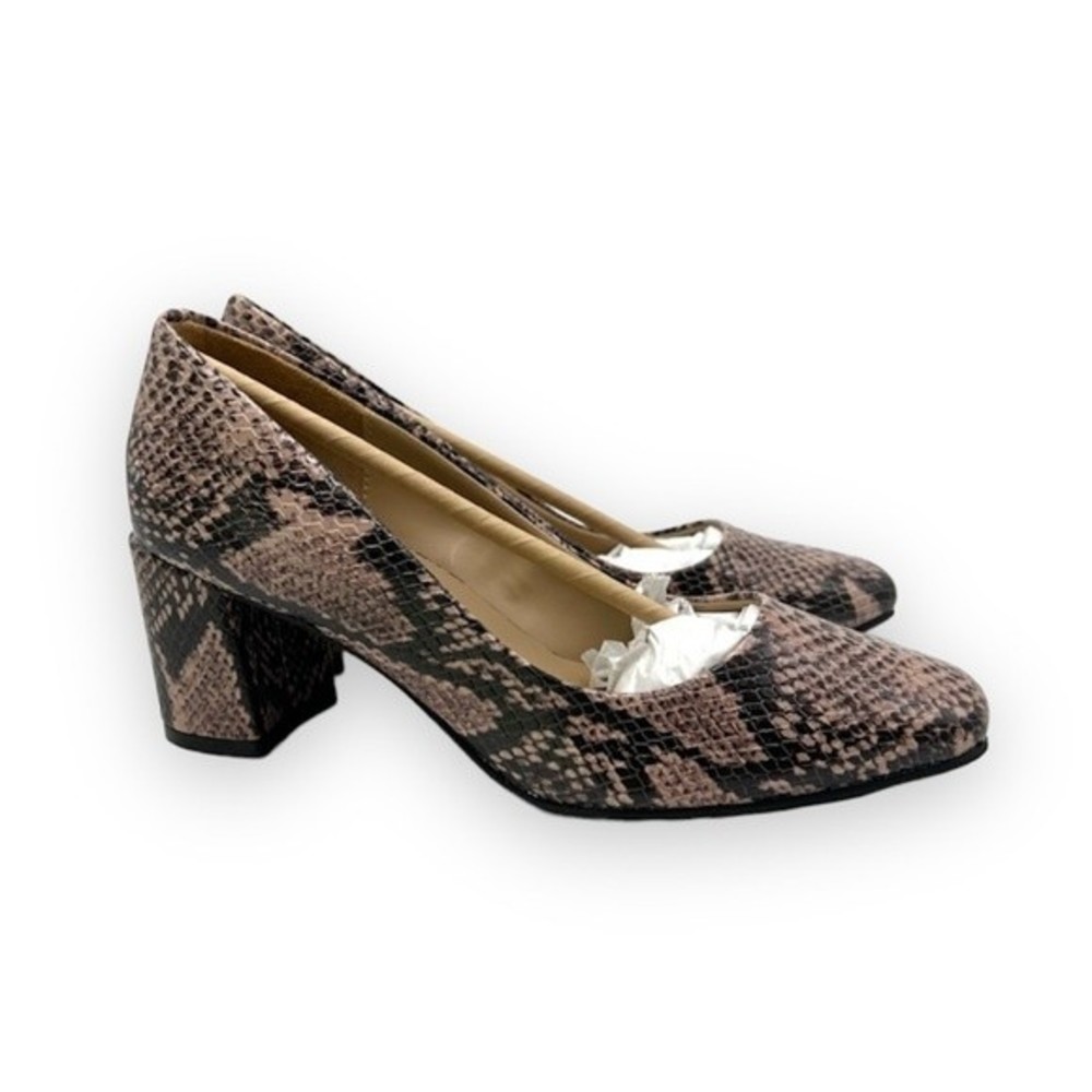 Naturalizer Womens Size 6.5 Black‎ Taupe Snakeskin Block Heels Pumps Shoes